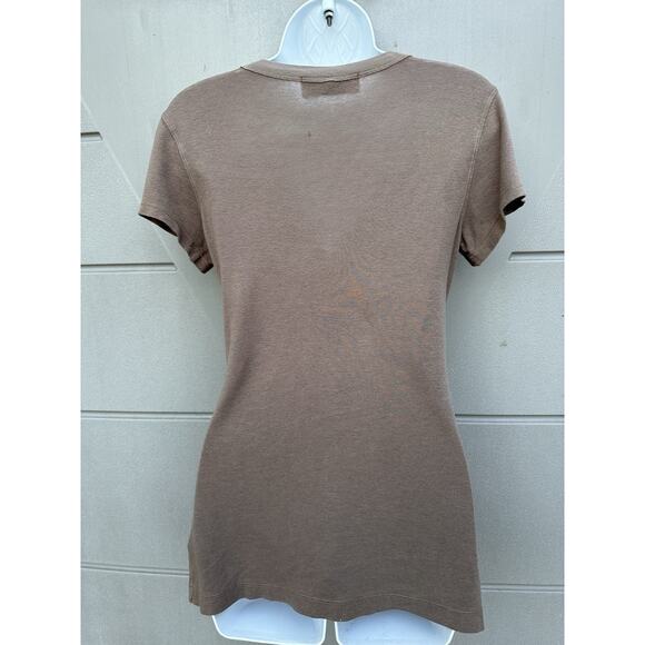Vintage Y2K Crown Jewel Brown Henley short sleeve Tshirt Sz M Pima Cotton Modal - Picture 4 of 9